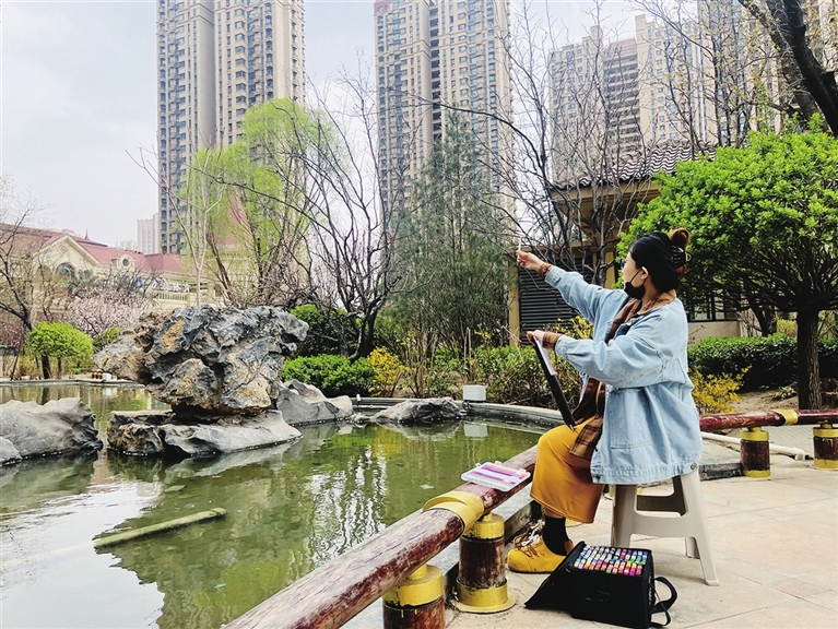 手绘春景 诗颂春光 描写春色 市民花式“炫”春天